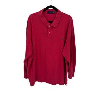 Polo Ralph Lauren‎ Long Sleeve Polo Shirt Mens 3XB BIG Red Cotton Vintage Pony